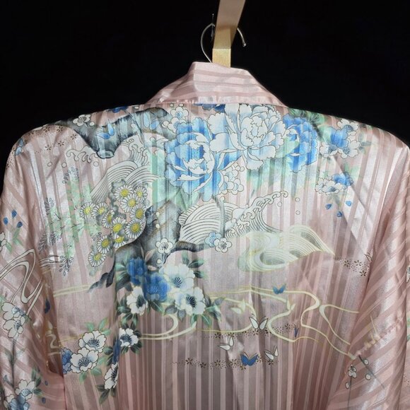 Vintage Marukyo Pink Floral Open Satin Kimono Robe 35" - Picture 8 of 11